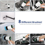Electric Spin Scrubber, Cordless Power Cleaning Brush with 8 Replaceable Heads, 2 Adjustable Speeds, LED Display & Long Handle, Ideal for Bathroom Tub Tile Floor Car Cleaning
