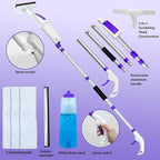 Spray Window Squeegee with 60" Extension Pole, Window Cleaning Squeegee Kit- 2-In-1 Squeegee Scrubber, 3 Microfiber Cleaning Pad&400ML Refill Bottle, Multi-Use Squeegee for Home Shower Car Windshield.