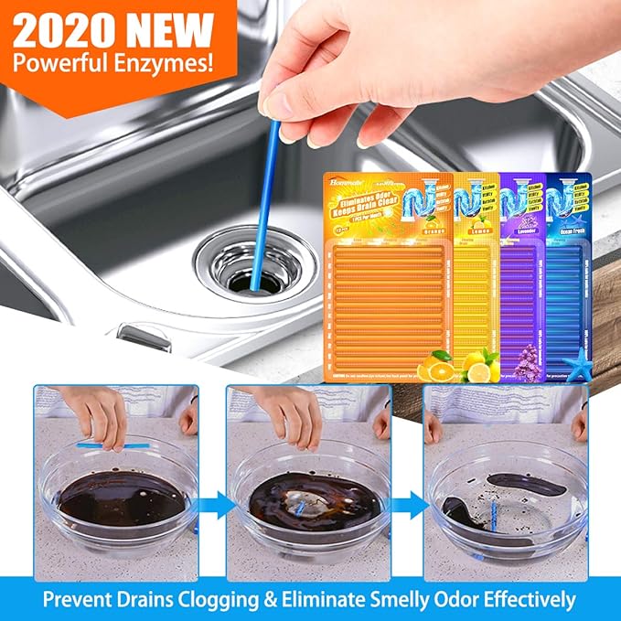 Drain Sticks Drain Cleaner Sticks Drains Cleaner Disposal Stick Enzyme for Odor Clogs Remover Sink Septic Stick for Drains As Seen On TV
