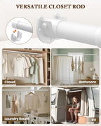 Closet Rod 17-39 IN, Heavy Duty Closet Rods for Hanging Clothes, Adjustable Closet Rods for Wardrobes Storage Laundry RV Bathroom, Easy Install, White