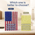 4Pcs USA Flag Heavy Duty Kitchen Dish Sponges | Large Odor Free Non-Scratch Scrub Pad | Household Cleaning Scrubber for Sink, Counters, Surfaces, Pots, Pans, Dishwashing (6" x 4" x 1"), Style 2