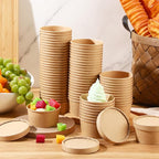 Fulmoon 100 Pack Paper Soup Containers with Lids Disposable Paper Food Containers with Vented Lids Kraft Ice Cream Bowls Soup Cup Ice Cream Cups for Restaurants(4 oz,Brown)