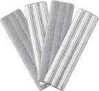 JOYMOOP 17.7-Inch Microfiber Flat Mop Replacement Pads – Washable Reusable Grey & Stripe, Pack of 4 Heavy-Duty Wet & Dry Refill for JOYMOOP Flat Mop & Bucket System