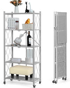 BRIAN & DANY 5-Tier Foldable Storage Shelves with Wheels, Folding Metal Rack Shelving Unit, Heavy Duty No Assembly Organizer Shelf for Garage, Kitchen, Basement, Pantry, Gray