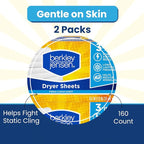 Berkley Jensen Soft and Fresh Dryer Sheets, 320 Sheets (Pack of 2, 160ct Each) - 3-in-1 Anti Static Wrinkle Release Scented Dryer Sheets - Ideal for All Dryers - Fabric Softener Sheets w/Fresh Scent