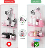DAOYA Over the Shower Head Caddy Pink - Shower Caddy Hanging with 3 Soap Holders, Stainless Steel Bathroom Organizer and Storage, Rustproof