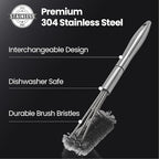 2-in-1 Stainless Steel Grill Brush Cleaning Kit, Grilling Accessories, Interchangeable BBQ Brush & Griddle Scraper with Fire-Resistant Cleaning Sponge, Dishwasher Safe Grill Cleaner, BBQ Accessories