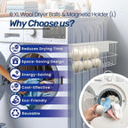 6 XL Wool Dryer Balls & Magnetic Dryer Ball Holder - Natural Fabric Softener, Reusable, Reduces Clothing Wrinkles and Saves Drying Time - Dryer Ball Container for Laundry Room Storage (XXL Size)