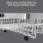 MAJALiS Expandable Stainless Steel Over The Sink Dish Drying Rack for Small Kitchen Counter Space Saving, Compact RV Plate Drainer Strainer in Silver Wire Metal with Hanging Adjustable Utensil Holder