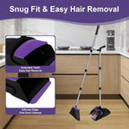 Broom with Dustpan Combo Set and Silicone Air Broom Kit, 51" Long Handle Floor Squeegee, Purple Household Kit for Glass Window Rugs Pet Hair Home