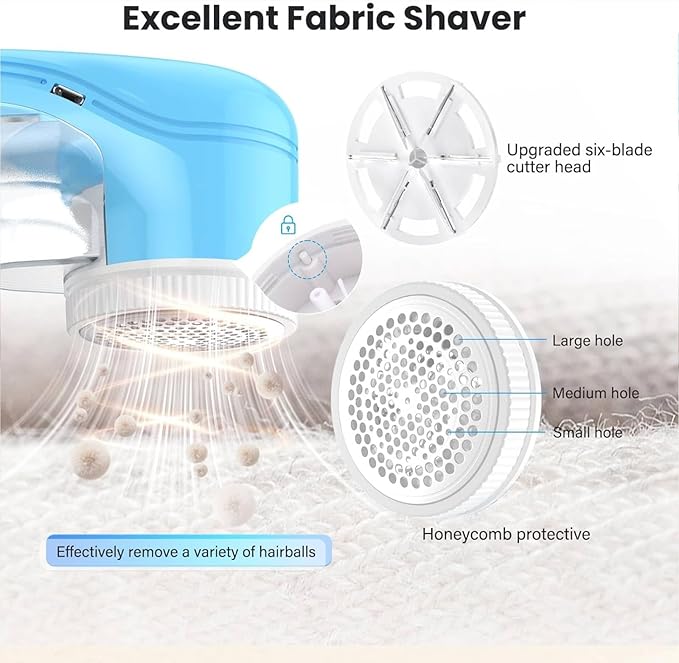Fabric Shaver, Lint Remover for Clothes, Electric Lint Remover with 3 Replaceable Blades, Removes Fabric Pills, Rechargeable Sweater Defuzzer Pill Remover, Depiller Effectively Remove Pills, Lint