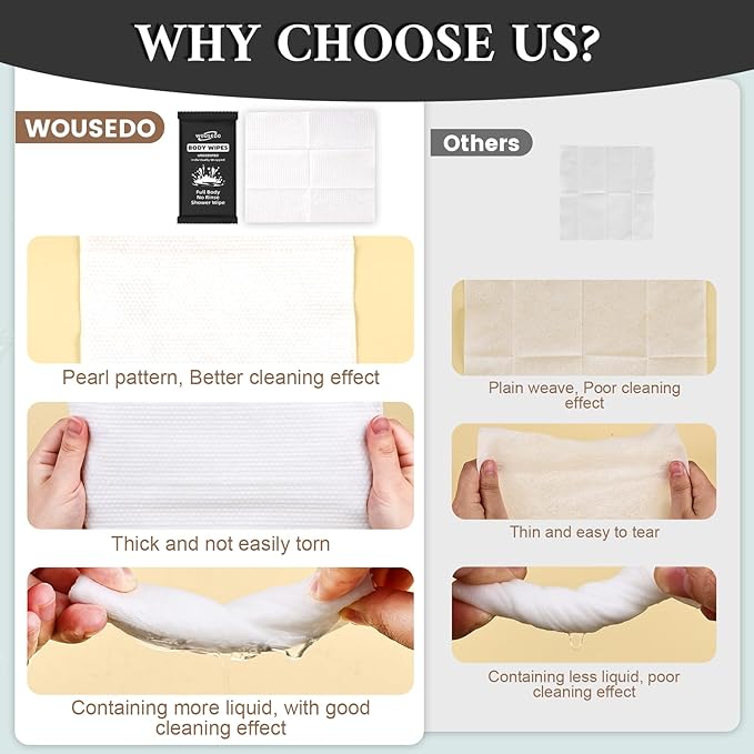 300 Pcs Ultra Thick Soft Large Body Wipes Individually Wrapped(7.87" x 9.45"),Shower Wipes for Adults Bathing No Rinse,Personal Cleansing Wipes for Travel Gym,Bulk Deodorant for Homeless.