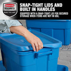 Rubbermaid Roughneck Tote 14 Gal, 6 Pack, Made in USA, Heritage Blue, Rugged Plastic Stackable Storage Bins with Lids and Handles