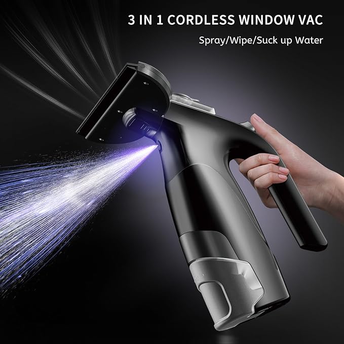 Window Vacuum Squeegee Cordless, Window Vac with Detachable Water Tank and Strong Suction, Electric Window Cleaning Tool for Shower Wall, Glass, Mirror, Countertop, Tiles, Car Windshield