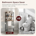 MAHANCRIS Over The Toilet Storage Rack, 3 Tier Bathroom Organizer Over Toilet, Freestanding Space Saver Toilet Stand with 2 Hooks, Bathroom Storage Shelf, Easy to Assemble, Rustic Brown TSHR6001
