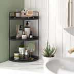 Fixwal Corner Bathroom Counter Organizer, 3 Tier Rustic Bathroom Organizer, Wood Countertop Storage Tray for Vanity, Kitchen, Bedroom (Black)