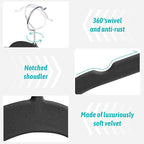 Sishynio Premium Velvet Hangers 50 Pack - Space-Saving Closet Organizer for Clothes, Non-Slip Flocked Design, Ideal for Shirts and Coats (Black)