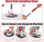 Spin Mop and Bucket with Wringer Set, 360° Spinning Mop Bucket System with 6 Microfiber Mop Replacement Heads and 61" Stainless Steel Adjustable Handle for Floor Cleaning (20QT)