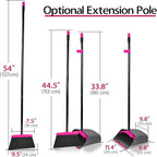 JEHONN Broom with Dustpan Combo Set, Long Handle Lightweight Indoor Broom Set, Upright Standing Dust Pan with Comb Teeth Store Sweep Set for Home Room Kitchen Office Lobby (Rose Red)