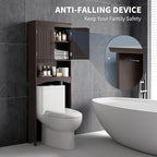Bealife Over The Toilet Storage Cabinet with Open Shelf, Over Toilet Bathroom Organizer with Adjustable Shelf and Double Doors, Over The Toilet Storage Shelf Free Standing for Bathroom - Espresso