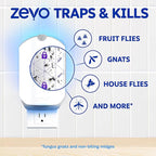 Zevo Flying Insect Trap & 3 Refill Cartridges - Plug in Fly Trap & Indoor Bug Catcher for Gnats, House & Fruit Flies - Blue & UV Light Technology, Mess-Free Alternative to Bug Zapper