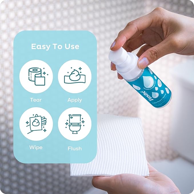 Toilet Paper Spray (2-Pack) – Flushable Wet Wipe Alternative for Sensitive Skin – Unscented, Septic Safe – Aloe Vera, Witch Hazel & Vitamin E – 118ml (4 fl oz)