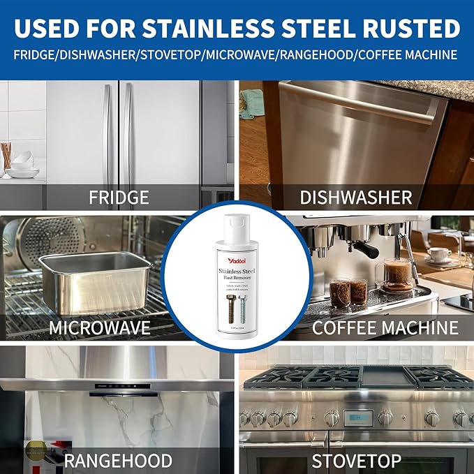 Rust Remover for Stainless Steel, Rust Stain Remover & Cleaner for Stainless Steel Appliances and Furniture - Ideal for Grill, Fridge, Knife or Pan & more - 3.72 Fl Oz