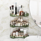 Asayuee 3-Tier Corner Bathroom Counter Organizer with Top Toothbrush Holders,Large Makeup Organizer Countertop with Brush Holder,Skincare Organizers Corner,Exquisite Vanity Organizer (Green, 3 Tier)
