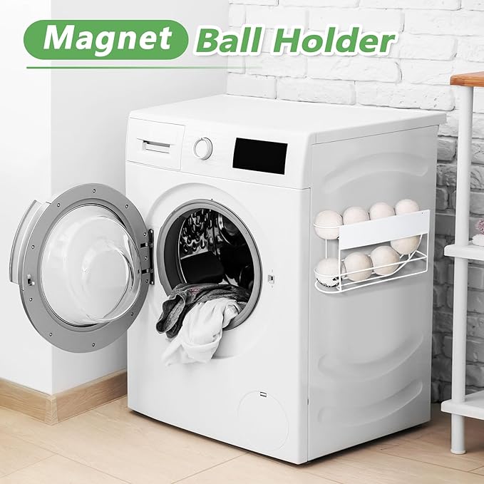 Kevenal Magnetic Dryer Ball Holder for Laundry Room, Dryer Ball Storage Container Organizer Magnetic Basket for Laundry Room (Hold 8 Balls)