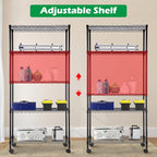 BestOffice 14"x30"x60" Commercial Storage Shelves Heavy Duty Shelving 5 Tier Layer Wire Shelving Unit with Wheels Metal Wire Shelf Standing Garage Shelves Storage Rack,Adjustable NSF Certified(Black)