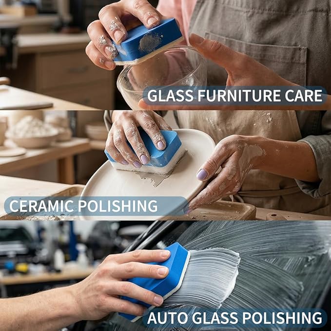 Glass Polish kit,6.76Fl Oz cerium oxide glass polish compound with polishing brush,glass scratch remove,Oil Film Cleaner,Glass Cleaner, Removes Stains and Water Spots, for Cars Glass and Mirror