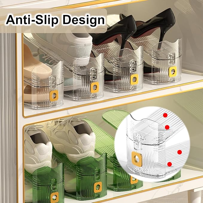 6Pack Shoe Slots Organizer for Closet Shoe Stacker Shoe Rack Organizer for Closet Space Saver Storage Holder Organization (Clear)