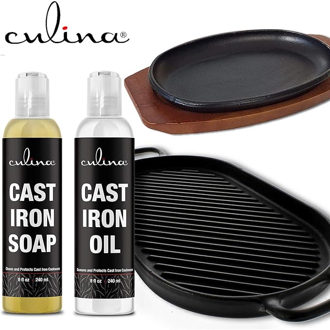 Cast-Iron Cleaning Kit, A Cleanser and Cleaner 8 oz Bundled with Cast-Iron Conditioner Oil 8 oz by Culina Kosher Certified