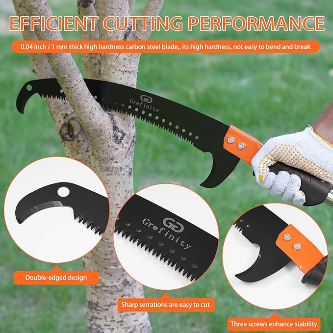 Manual Pole Saw for Tree Trimming, 7.8 FT Pruning Saw with 6-Section Stainless Steel Handle, Sharp steel Blade, Easy to Carry and Lightweight Extendable Design for Garden & Tree Maintenance