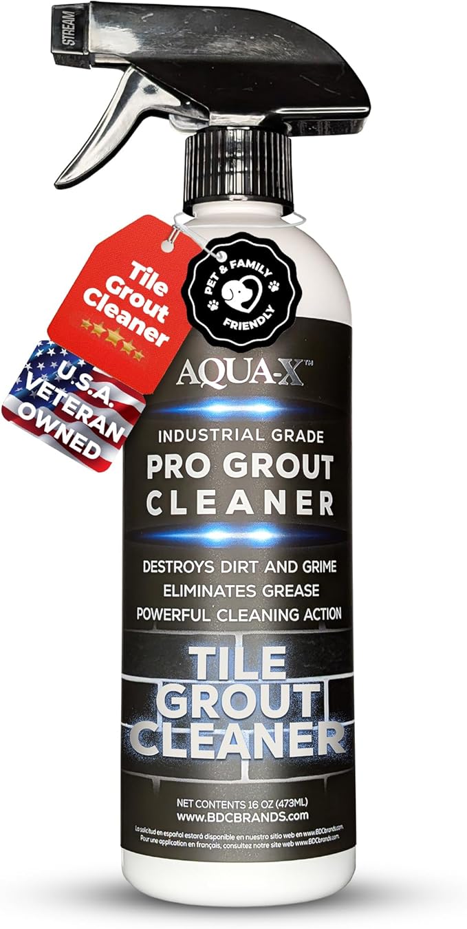 AQUA-X Grout Cleaner 16oz - Heavy Duty Tile & Grout Stain Remover for Floors, Showers & Bathrooms - Deep Cleaning Formula for Bright, White, & Sealed Grout - Non-Toxic, Easy Scrub