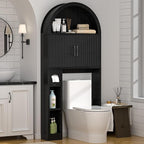 Spurgehom Over The Toilet Storage Cabinet, Bathroom Shelf Organizer Freestanding, Bathroom Arch Cabinet Over Toilet with Toilet Paper Holder and Anti-Tipping Device, Black