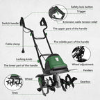 18-Inch Electric Tiller Cultivator, LAZYLAND 15A 380RPM Corded Rototiller with 9-Inch Tillling Depth, 6X4 Steel Tines for Garden/Lawn/Yard/Soil Aeration/Soil Cultivation