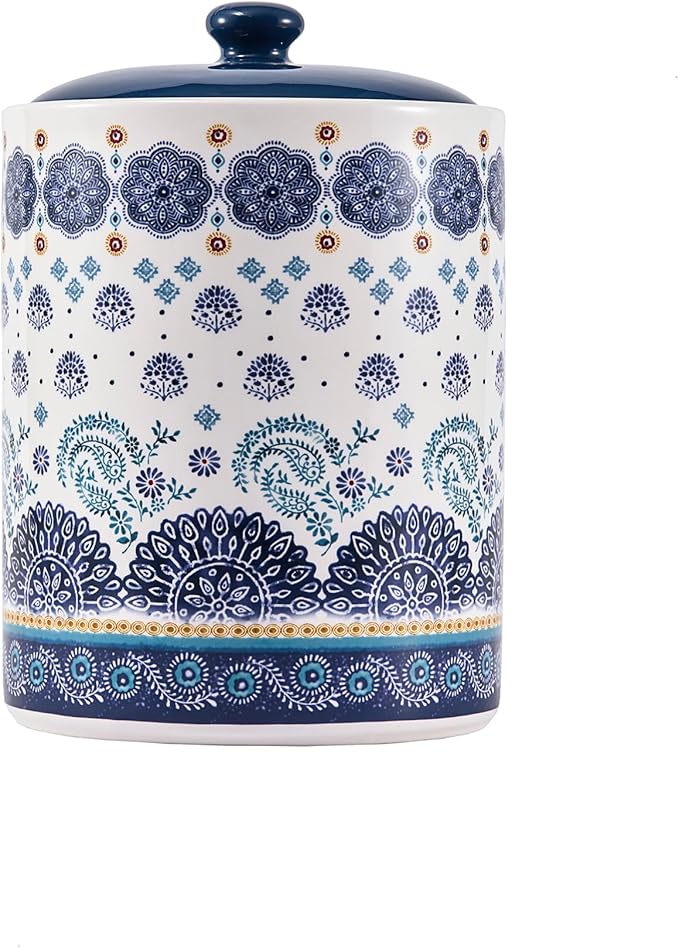 Bico Blue Talavera Ceramic Air Tight 9 inch Cookie jar, for holding coffee, powder, tea, spices, Microwave and Dishwasher Safe