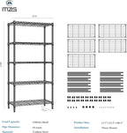 M MZG 1250 lbs 5 Tier Shelf Metal Storage Shelves Shelving Wire Rack Heavy Duty Closet Organizers for Garage Kitchen Bathroom Laundry Black 15.7" D x 33.5" W x 68.5" H