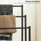 HOOBRO Free Standing Towel Rack, 3 Tier Blanket Rack, Blanket Holder for Bathroom, 16.9" L x 11" W x 31.9" H, Industrial Metal Drying and Display Rack with Shelf, Black BB03LB01