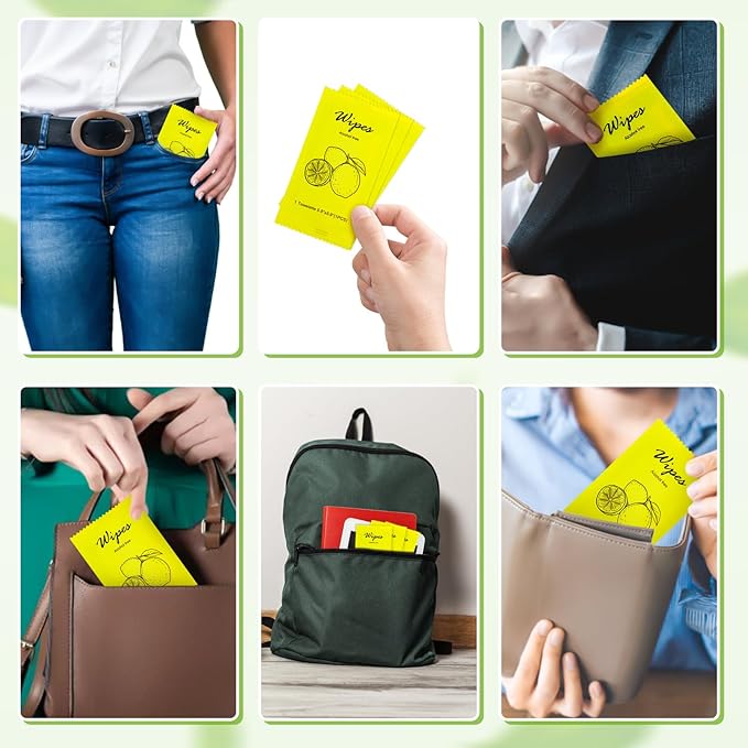 Individual Hand Wipes Wet Wipes Travel Size,Wet Wipes Individually Wrapped Bulk Cleansing Travel Size Wipes for Wedding Travel Restaurant Barbecue (1 Count (Pack of 60), Lemon)