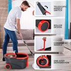 Mop and Bucket Set, 360° Spin Mop and Bucket with Wringer Set and 3 Microfiber Mop Refills, Stainless Steel 61'' Extended Handle Spinning Mop Bucket System for Floor Cleaning