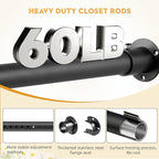 Closet Rods for Hanging Clothes, 1.3 Inch Diameter Heavy Duty Closet Rod 17-28 Inch Adjustable, Metal Closet Poles for Hanging Clothes, Matte Black Bar for Closet, Wardrobes, Bathroom, Windows