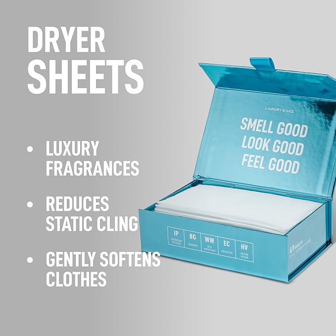 Laundry Sauce - Laundry Dryer Sheets (Indonesian Patchouli), Luxury Fragrance, Contains Essential Oils, Softens Fabric, Removes Static Cling, Eco-Friendly Packaging, Travel Friendly, 69 Count