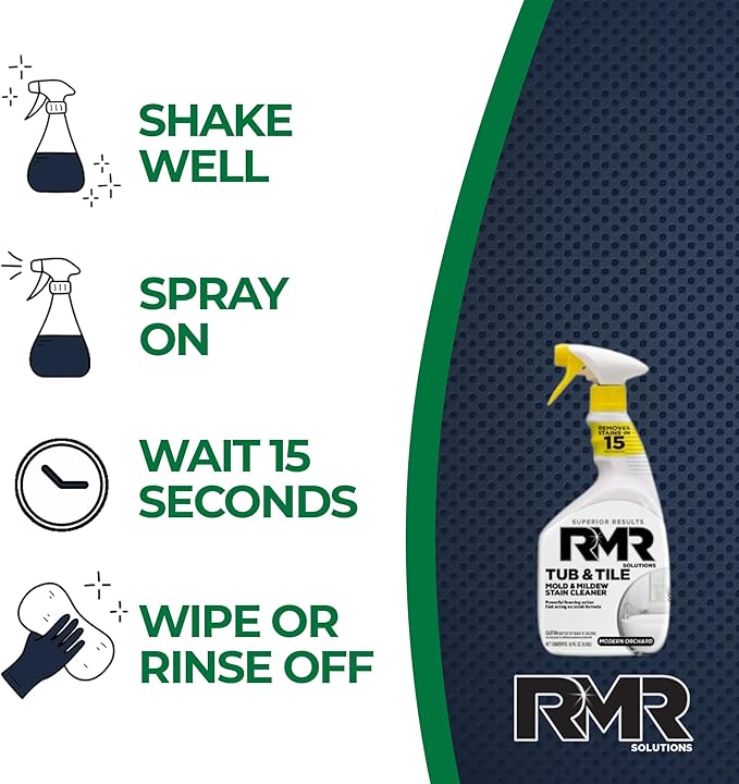 RMR - Tub and Tile Cleaner, Industrial-Strength, No-Scrub Foam Cleaner, Modern Orchard Scent, 30 Fl Oz