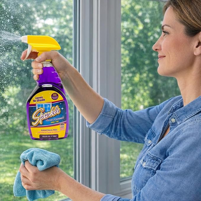 Sparkle Glass Cleaner, Ammonia-Free Streak-Free Formula, 33.8 fl oz Spray Bottle, Safe for Windows, Mirrors & Glass Surfaces (1 Pack)
