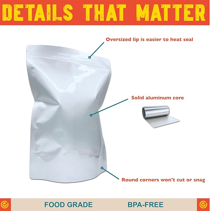 1 Gallon Mylar Bags, Extra Thick, Stand-Up Resealable Bag for Long-Term Food Storage, Freeze Drying [40-Pack | 10" x 14" x 5"]