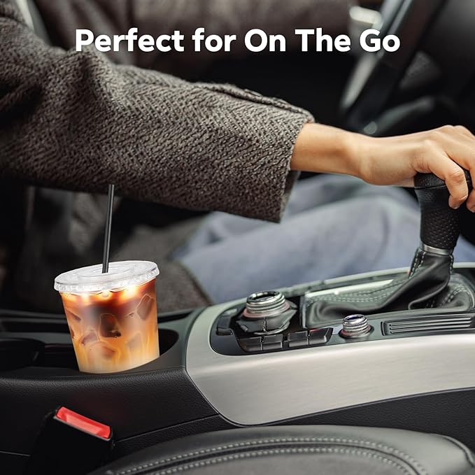 100 Pack 12 oz Clear Plastic Cups with Flat Lids and Straws, Disposable Iced Coffee To Go Cups, Plastic Smoothie Cold Drink Cup for Party, Picnic, Travel