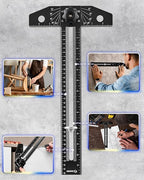 Saker Aluminum Alloy Multi-Angle Marking Ruler,Adjustable Sliding T-Square with Scriber & Protractor,Precision Layout Tool for Woodworking, Carpentry & Design (Black)
