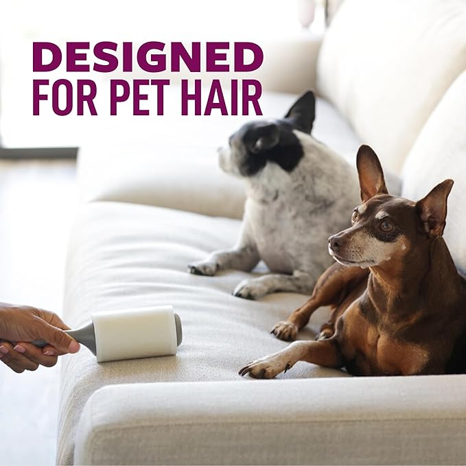 Scotch-Brite Pet Hair Pickup Extra Sticky Large Surface Lint Roller with Handle, 50% Stickier, 8 in x 29.8 ft Each, 2 Pack, 120 Easy-Tear Sheets Total